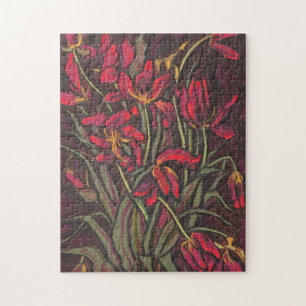 Dying Tulips Red Flowers Statement Floral Painting Jigsaw Puzzle