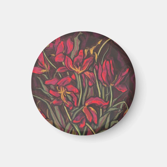 Dying Tulips Red Flowers Statement Floral Painting Magnet (Front)