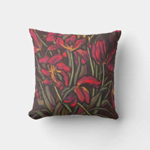 Dying Tulips Red Flowers Statement Floral Painting Throw Pillow