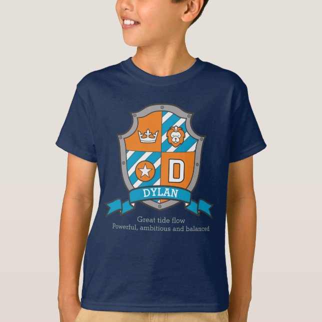 Dylan boys D name & meaning knights shield T-Shirt (Front)