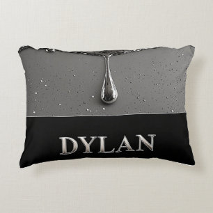 Dylan Chrome Nameplate With Liquid Metal Drips Accent Pillow