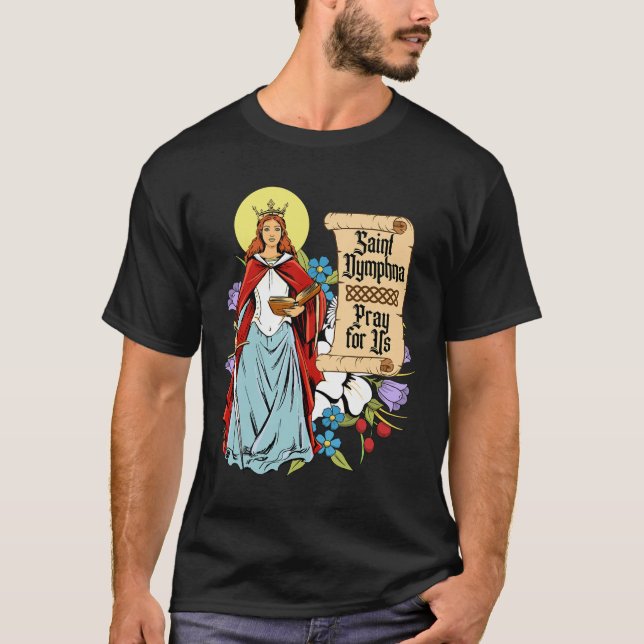 Dymphna Purity Lily Patron Saint Mental Health Cat T-Shirt (Front)