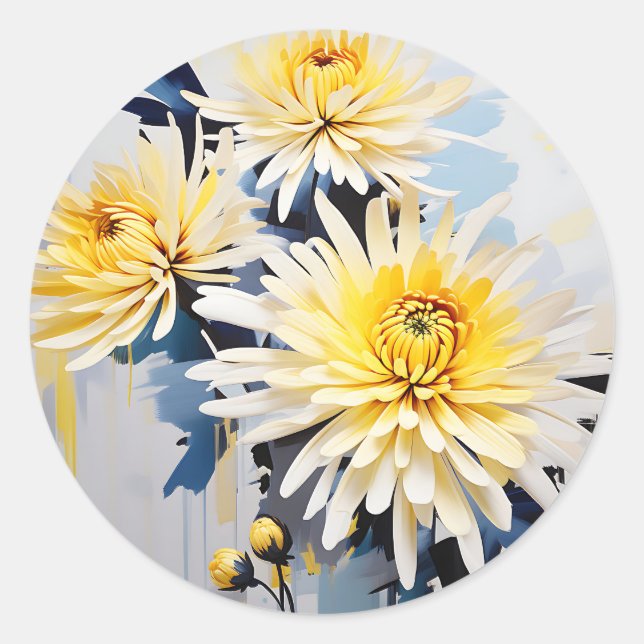 Dynamic Abstract Floral Chrysanthemum Classic Round Sticker (Front)