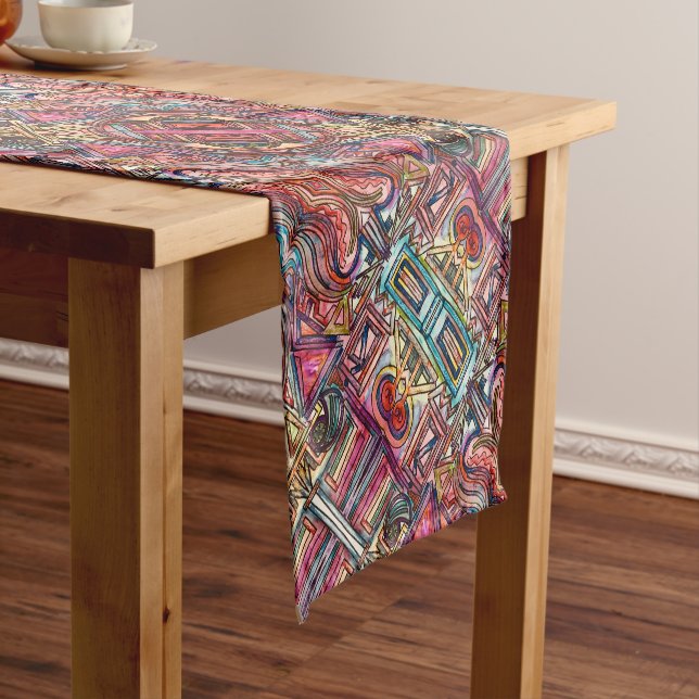 Dynamic-Abstract Geometric Pattern Short Table Runner (In Situ)
