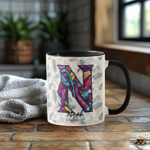 Dynamic Abstract Monogram Mug - N for Noah