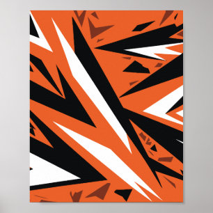 Dynamic Abstract Orange & Black Geometric Pattern Poster
