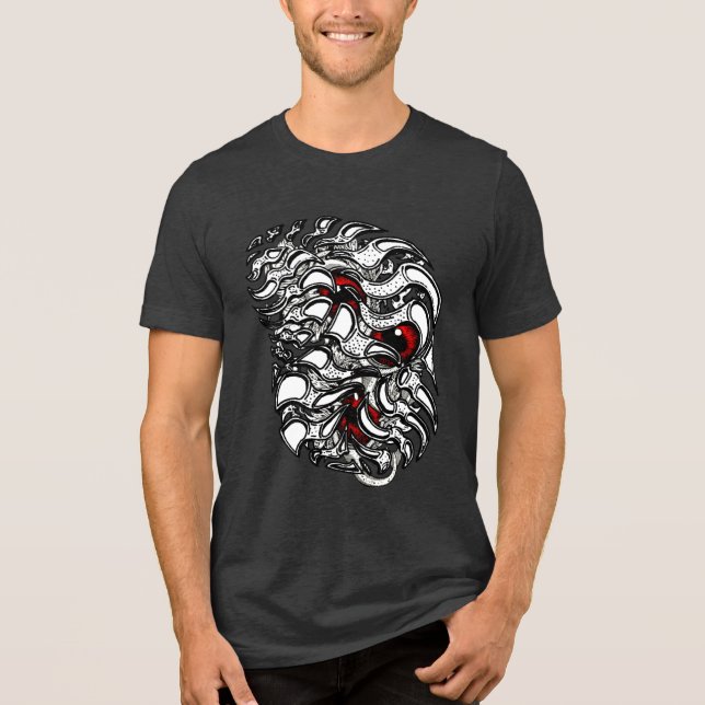Dynamic Abstract Red Surrealist Eyeball Art Tri-Blend Shirt (Front)