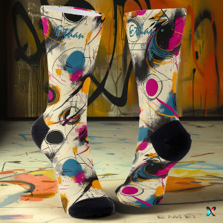 Dynamic Abstract Socks in Magenta, Teal, & Orange