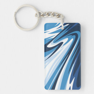 Dynamic Abstract Wave in Blue Hues Keychain