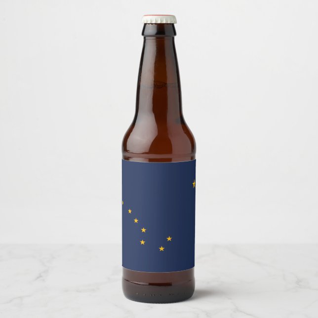Dynamic Alaska State Flag Graphic on a Beer Bottle Label (Front)
