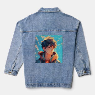 Dynamic Anime Power: Young Man Denim Jacket
