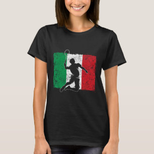 Dynamic Badminton Player Italian Flag Leap T-Shirt