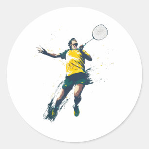 Dynamic Badminton Player Sports Design  Classic Round Sticker