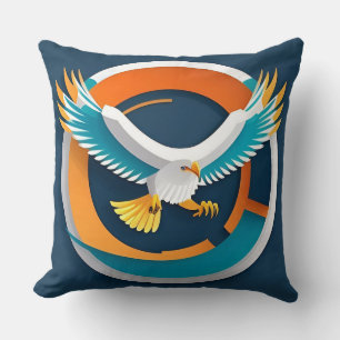 Dynamic Bald Eagle in Artistic Illustration Throw Pillow