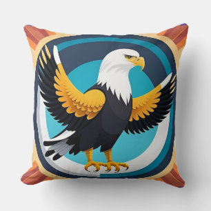 Dynamic Bald Eagle in Artistic Illustration Throw Pillow