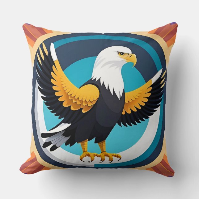 Dynamic Bald Eagle in Artistic Illustration Throw Pillow (Front)
