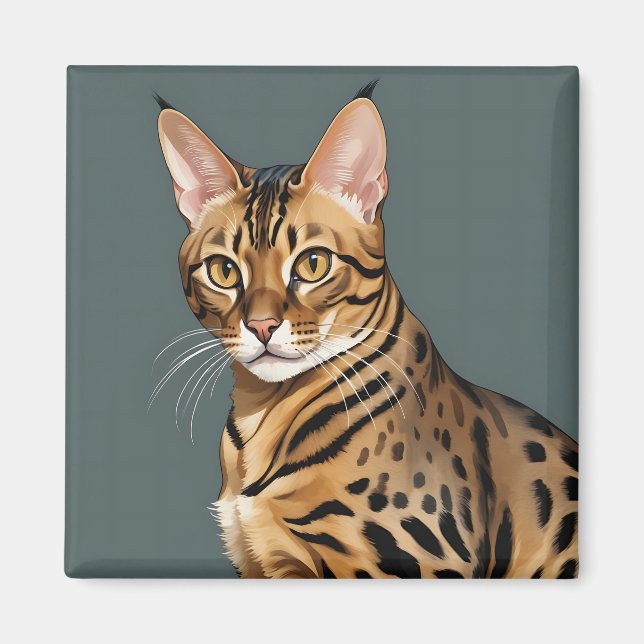 Dynamic Bengal Cat Portrait with Distinctive Spots Magnet (Front)