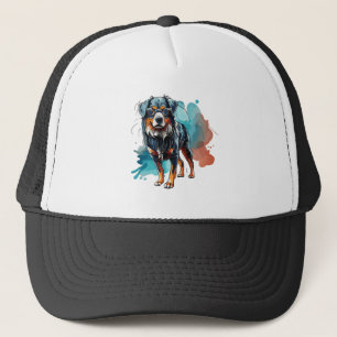 Dynamic Bernese Dog Ink Drawing Watercolor Splash Trucker Hat
