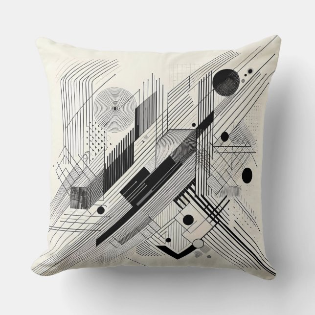 Dynamic Black and White Geometry Throw Pillow (Front)