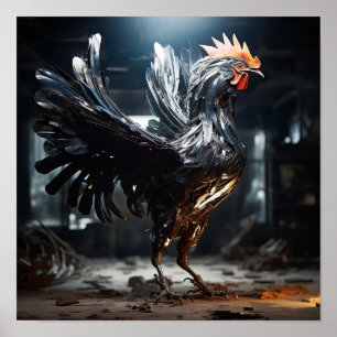 Dynamic Black Game Rooster Poster - Captivating Sh