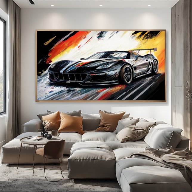Dynamic Black Race Car Abstract Painterly Canvas Print (Creator Uploaded)