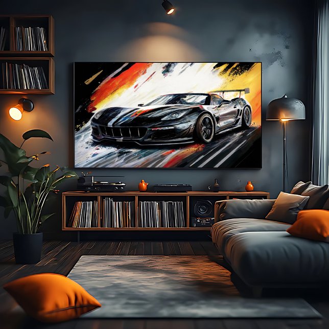 Dynamic Black Race Car Abstract Painterly Poster (Creator Uploaded)