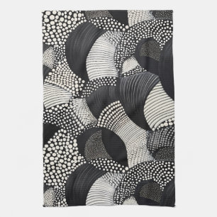 Dynamic Black White - Geometric Organic Flow Kitchen Towel
