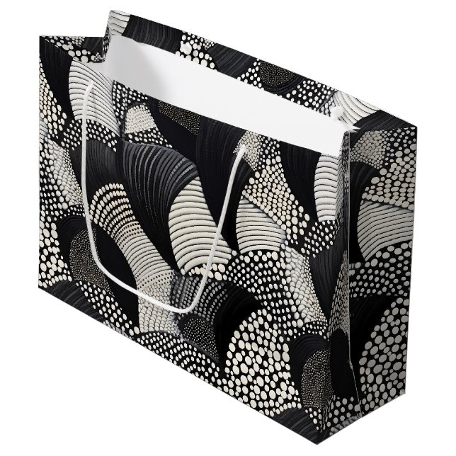 Dynamic Black White - Geometric Organic Flow Large Gift Bag (Front Angled)