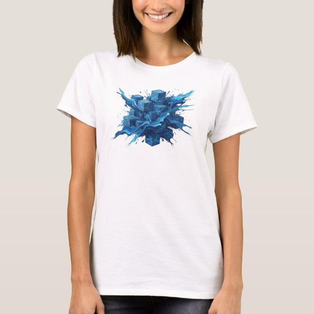 Dynamic Blue Abstract Cubes Graphic Tee (Front)