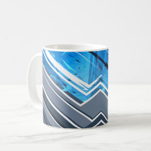 Dynamic Blue Abstract Geometric Streaks Design Coffee Mug