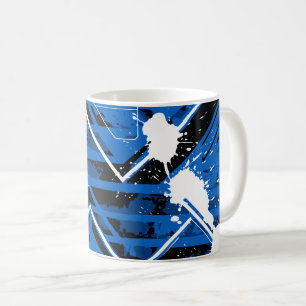Dynamic Blue Geometry with White Paint Splashes Coffee Mug