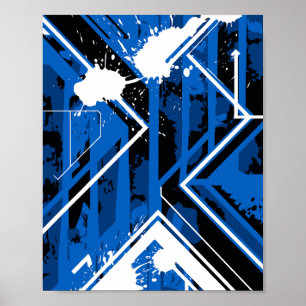 Dynamic Blue Geometry with White Paint Splashes Poster