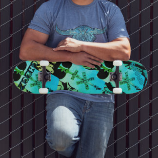 Dynamic Blue Green Train Crow Skateboard