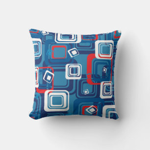 “Dynamic Blue & Red Geometric Grid” Throw Pillow