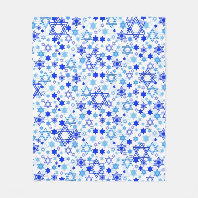 Dynamic Blue Stars of David Pattern Hanukkah Fleece Blanket (Front)