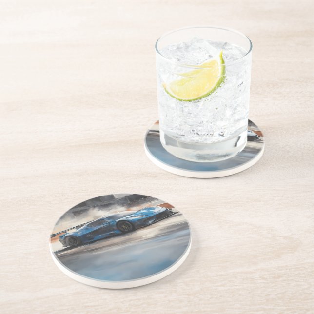 Dynamic Blue Urban Race Scene Coaster (Side)