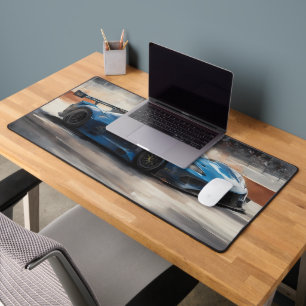 Dynamic Blue Urban Race Scene Desk Mat