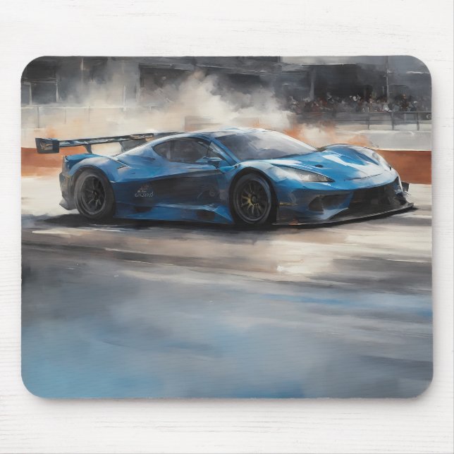 Dynamic Blue Urban Race Scene Mouse Pad (Front)