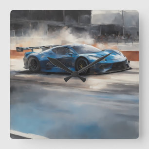 Dynamic Blue Urban Race Scene Square Wall Clock