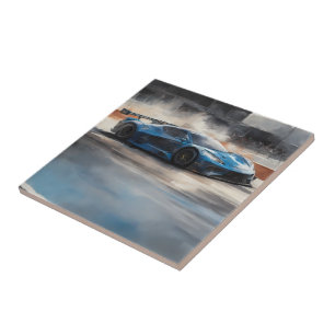 Dynamic Blue Urban Race Scene Tile