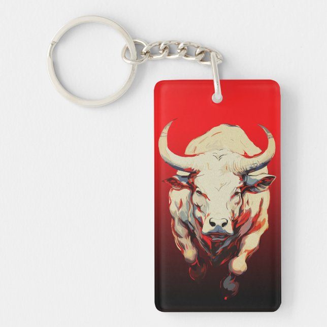 Dynamic Bull in Fiery Motion Keychain (Front)