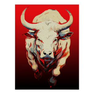 Dynamic Bull in Fiery Motion Poster