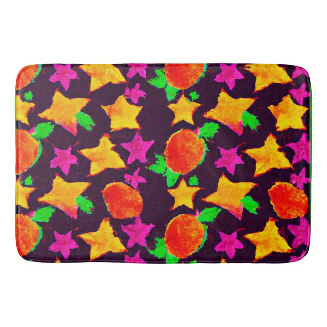 Dynamic Colourful Fruits and Stars Pattern Art Bath Mat (Front)