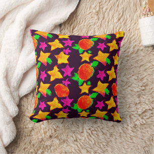 Dynamic Colourful Fruits and Stars Pattern Art Throw Pillow