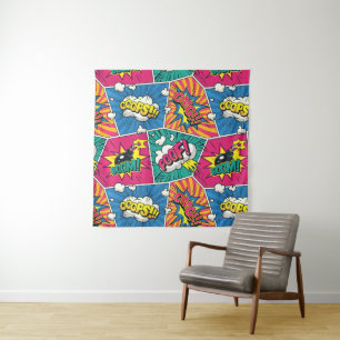 Dynamic Comic Strip Onomatopoeia Pop Art Wall  Tapestry