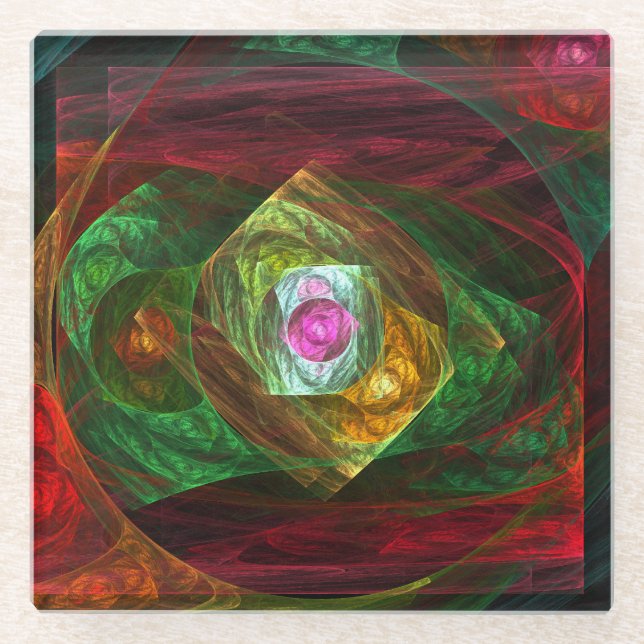 Dynamic Connections Abstract Art Glass Coaster (Front)