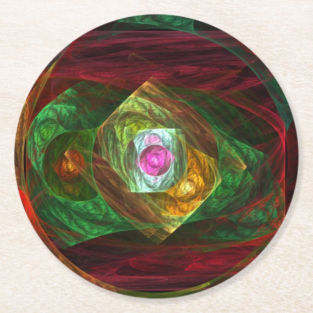 Dynamic Connections Abstract Art Round Paper Coaster (Front)