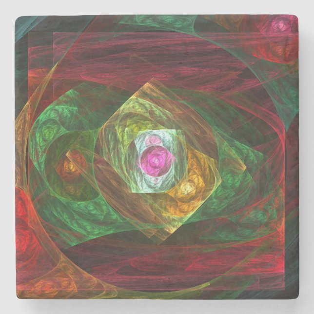 Dynamic Connections Luminous Abstract Fractal Art Stone Coaster (Front)