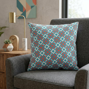 Dynamic Coral Teal Geometric Optical Pattern Throw Pillow
