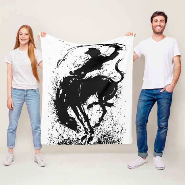 Dynamic Cowboy Rodeo Silhouette Art Fleece Blanket (In Situ)